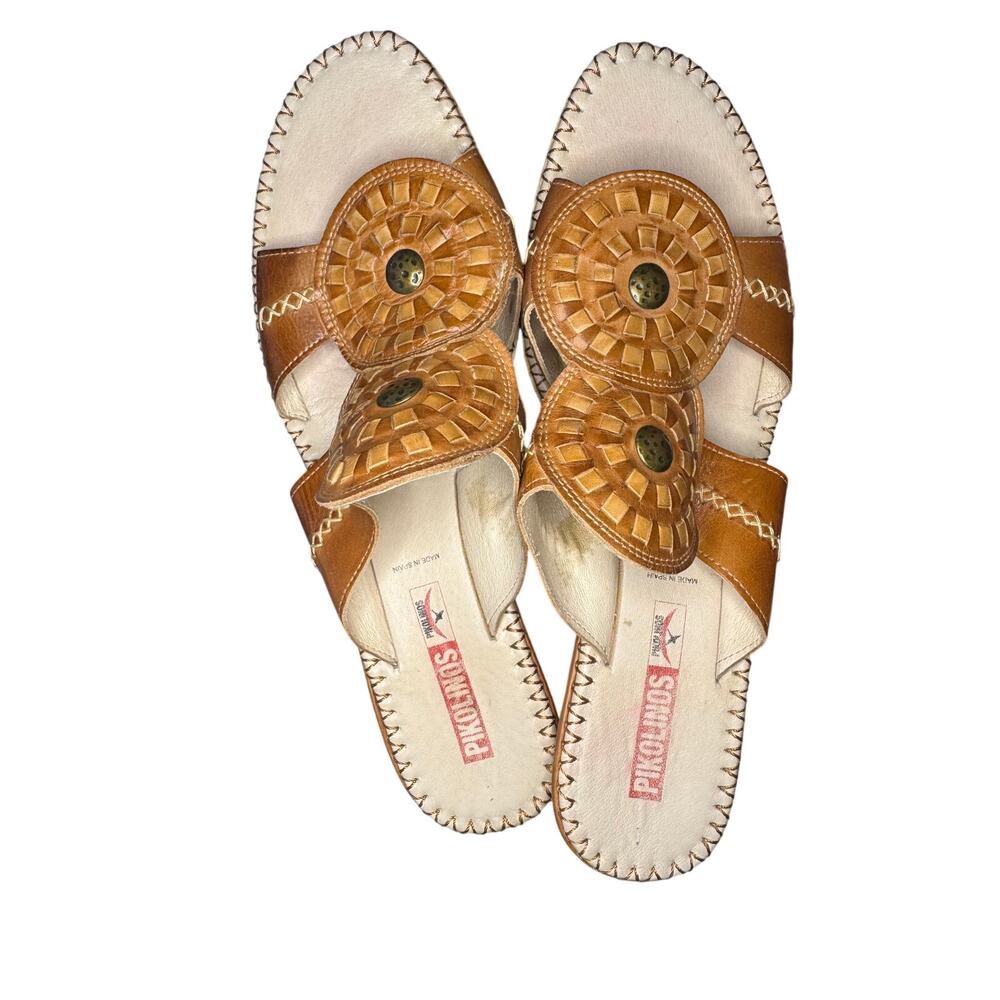 Pikolinos Leather Slide Sandals, Size 42 Brown Slip-On Heels